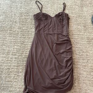 Brown mesh mini dress